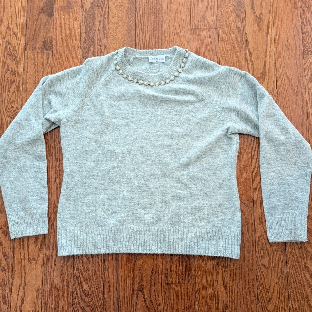 Point Zero Light Gray Sweater with Pearl Detail